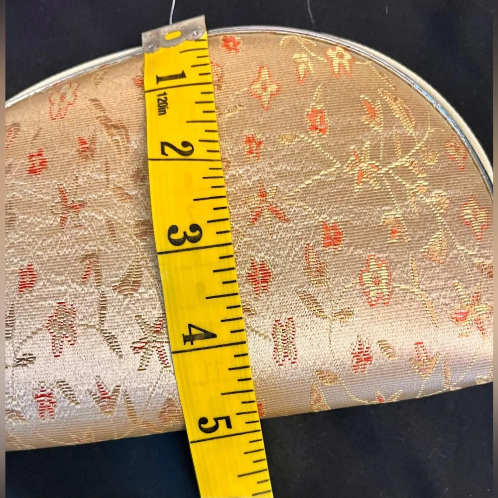 New VTG Silk Brocade Floral Cosmetic Bag Set 5 Nesting Makeup Travel Pouch Gold